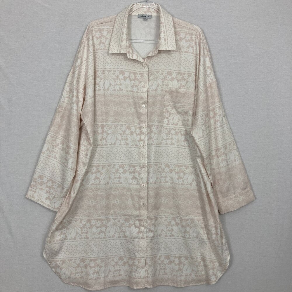 White Birch Cream Pink Floral Soft Lightweight‎ Button Down Tunic size 2X Preppy